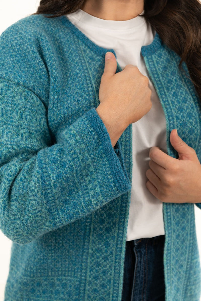 shetland wool kimono jacket cardigan sweater turquoise aqua 