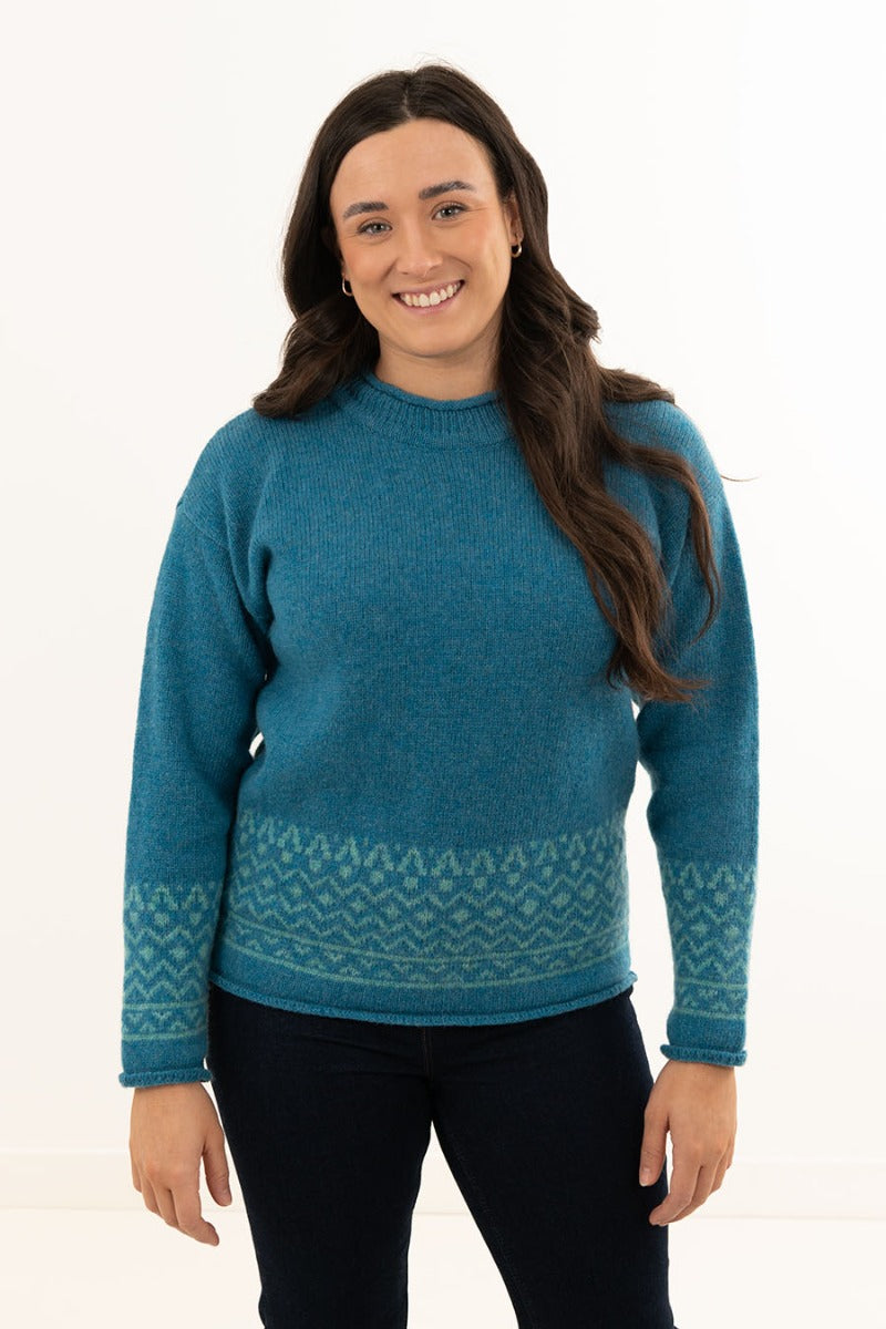 womens fair isle jumper turquoise wool braemar