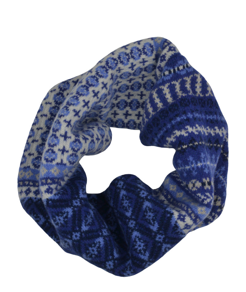 "Ugie" fair isle neck warmer snood cowl scarf. Blue