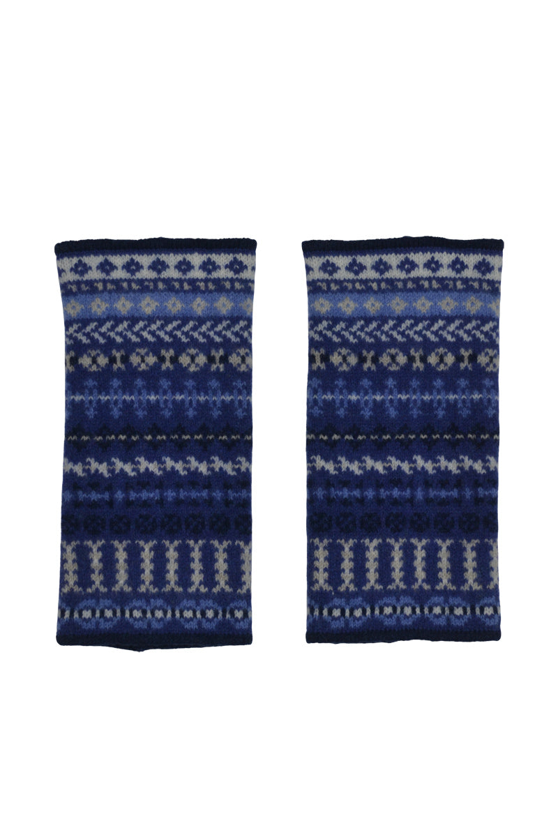 "Ugie" fair isle wrist warmer fingerless gloves. Blue