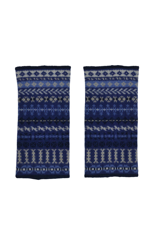 "Ugie" fair isle wrist warmer fingerless gloves. Blue