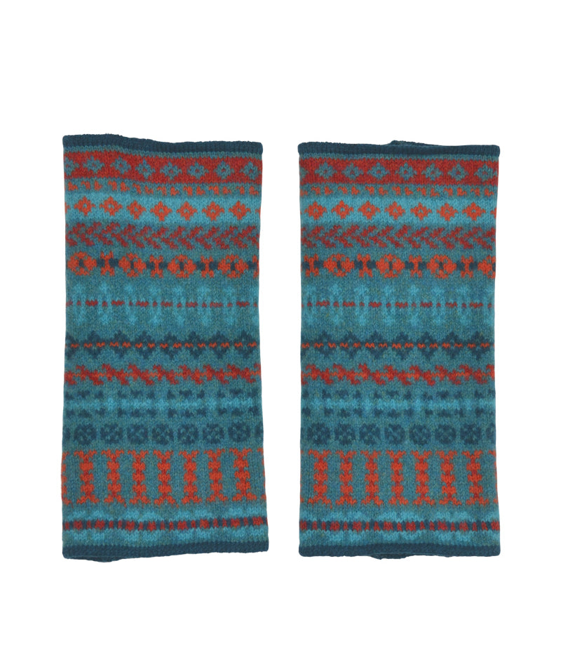 "Ugie" fair isle wrist warmer fingerless gloves. Teal