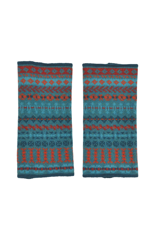 "Ugie" fair isle wrist warmer fingerless gloves. Teal