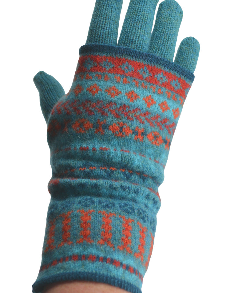 lambswool glove and fair isle wrist warmer