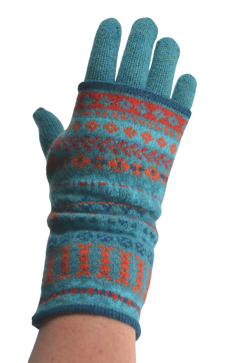 lambswool glove and fair isle wrist warmer