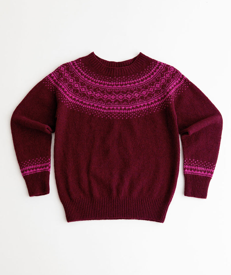 womens aviemore yoke fair isle jumper burgundy pink