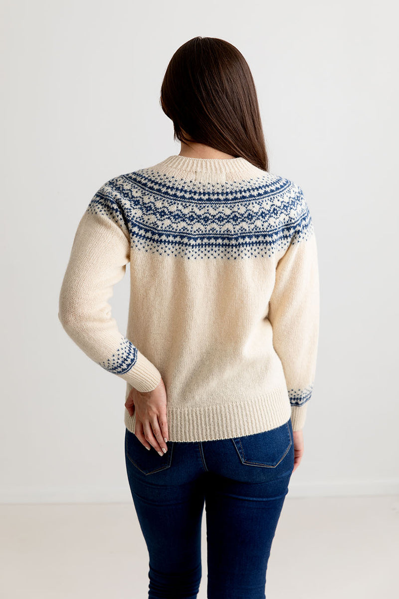 womens aviemore yoke fair isle jumper cream blue