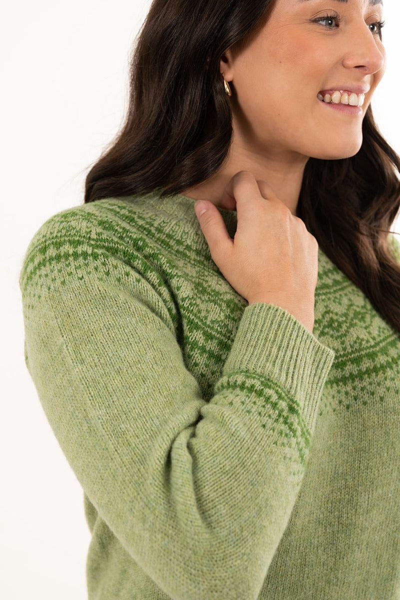 Womens Aviemore yoke fair isle jumper spring meadow green