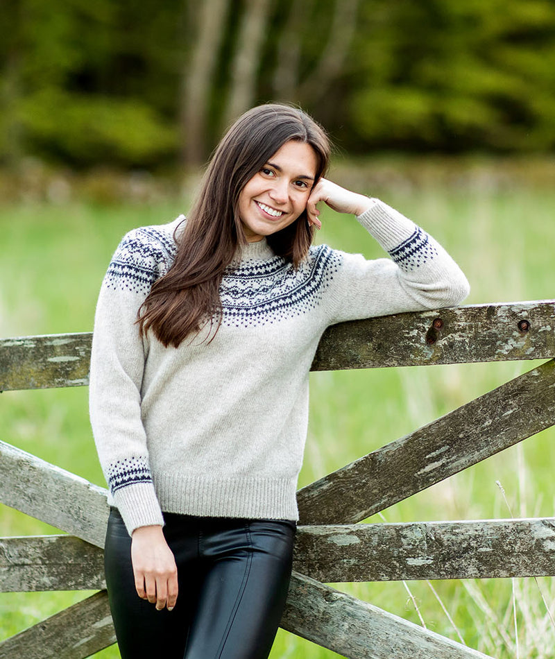 womens beige black fairisle yoke jumper sweater aviemore