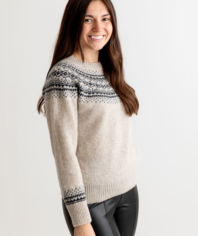 womens beige wool fair isle jumper sweater aviemore yoke putty charcoal