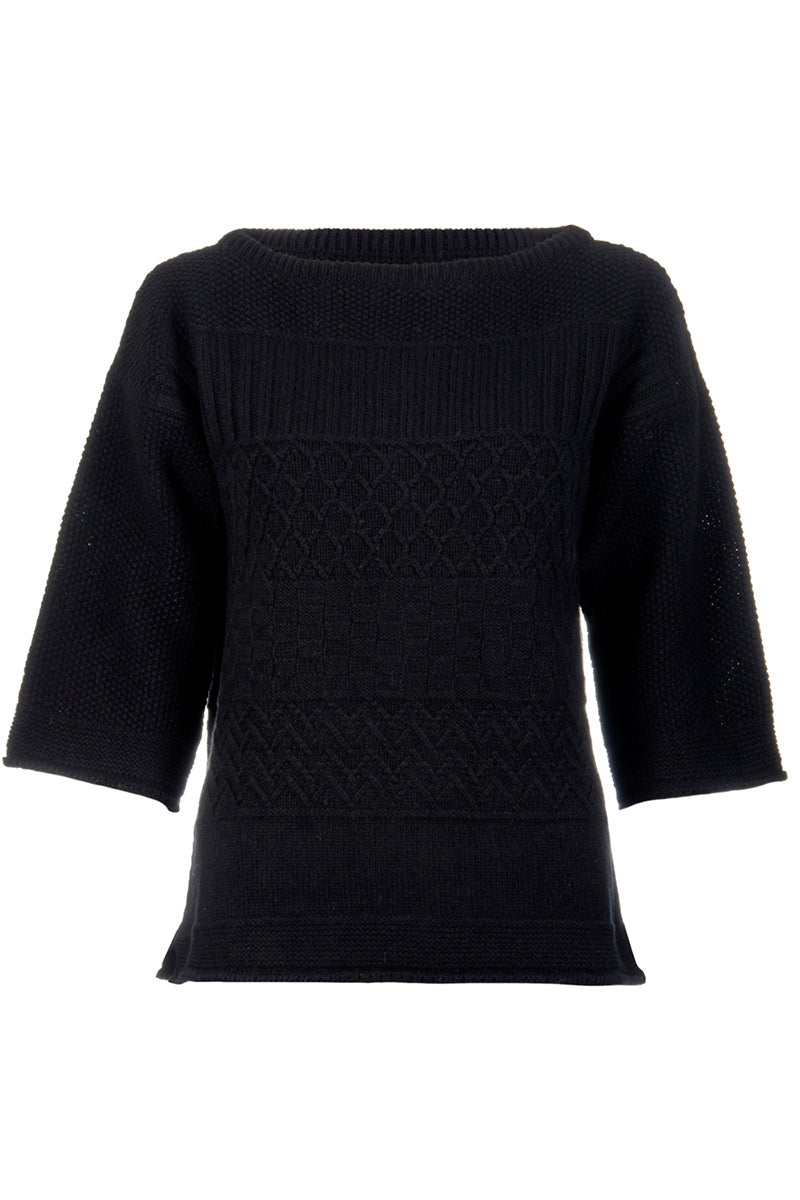Womens black gansey jumper sweater boat house neck front