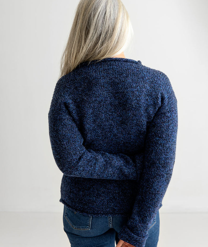 womens navy blue chunky wool jumper sweater back