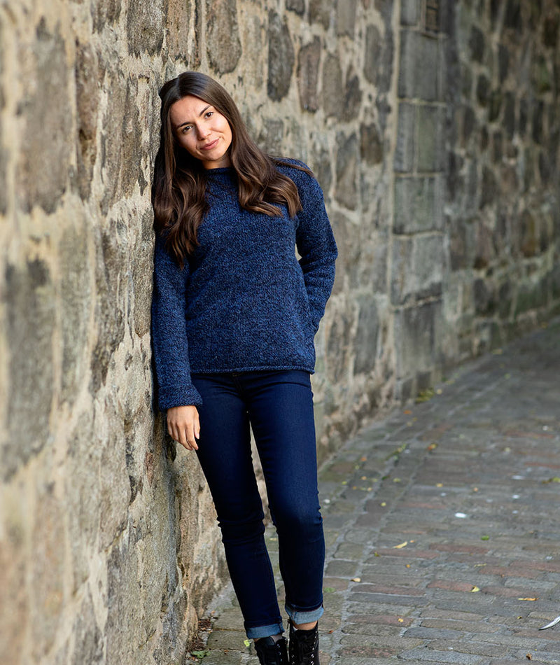 womens blue chunky wool jumper sweater cuffed ls