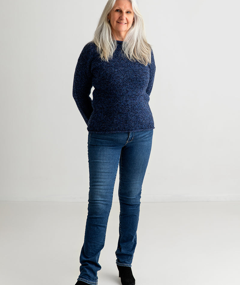 ladies navy blue chunky wool jumper sweater cuffed