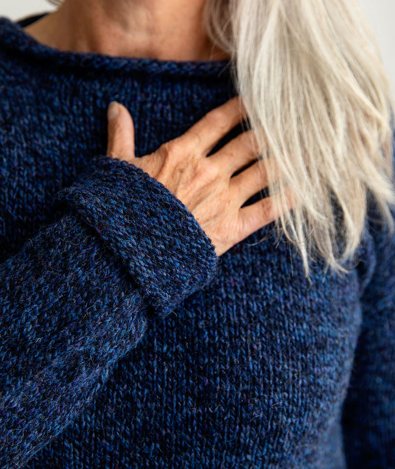 womens navy blue chunky wool cuffed jumper sweater