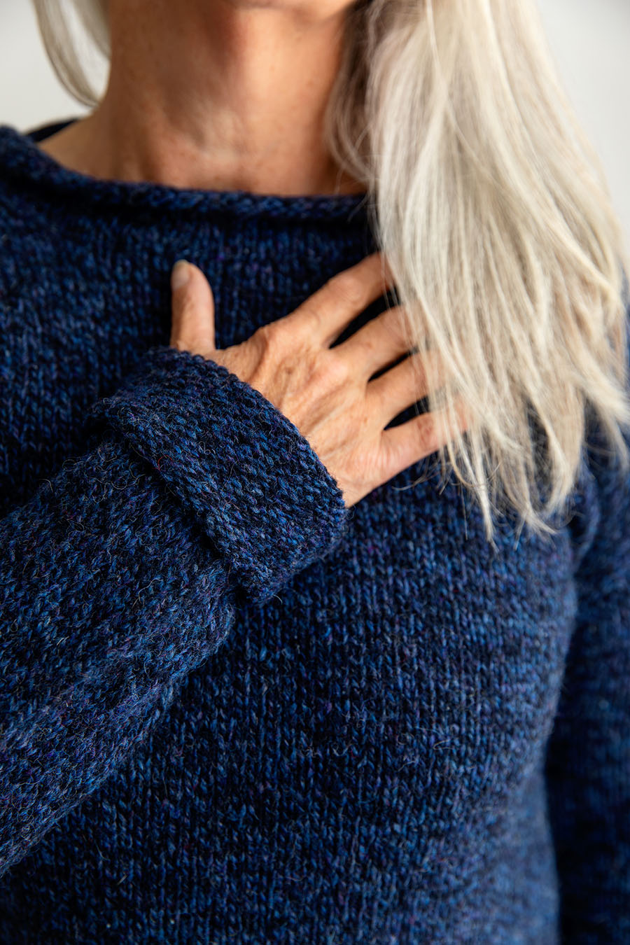 womens navy blue chunky wool cuffed jumper sweater
