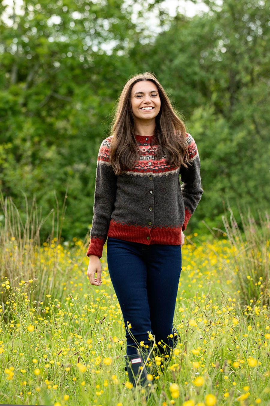 womens brown red fair isle cardigan wool crathie ls