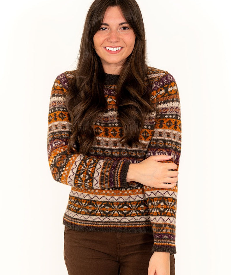 Womens fair isle jumper brown orange scottish wool drumtochty