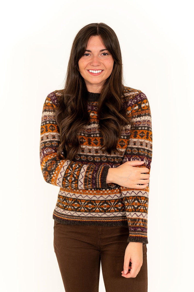 Womens fair isle jumper brown orange scottish wool drumtochty