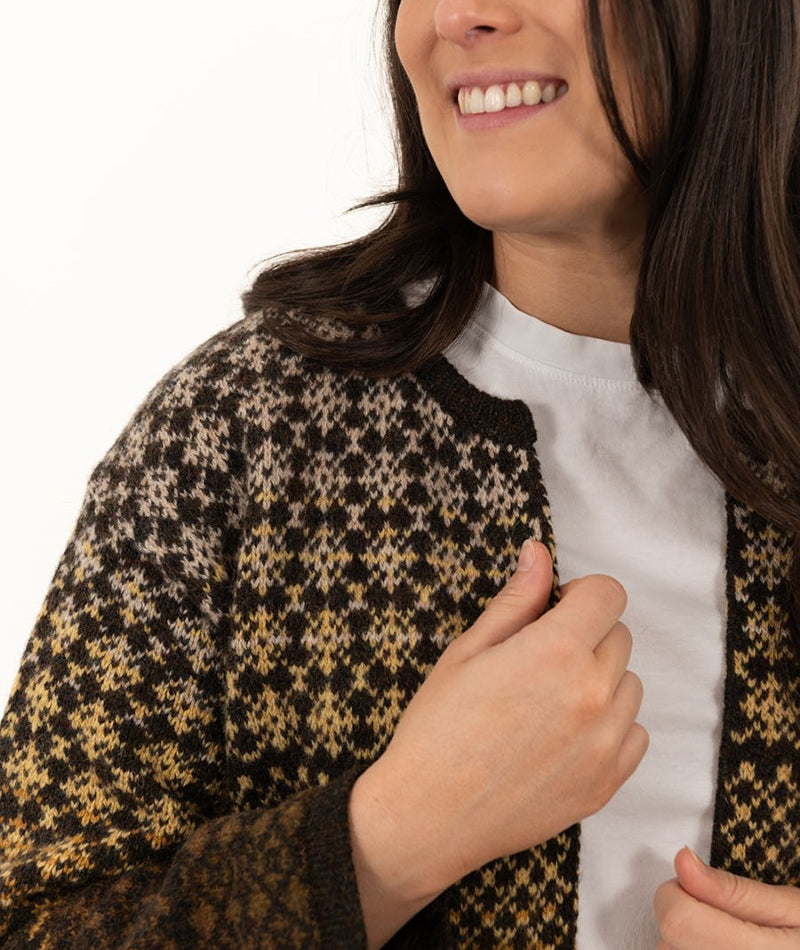 Womens Fair isle Long Kimono Cardigan Coatigan Brown