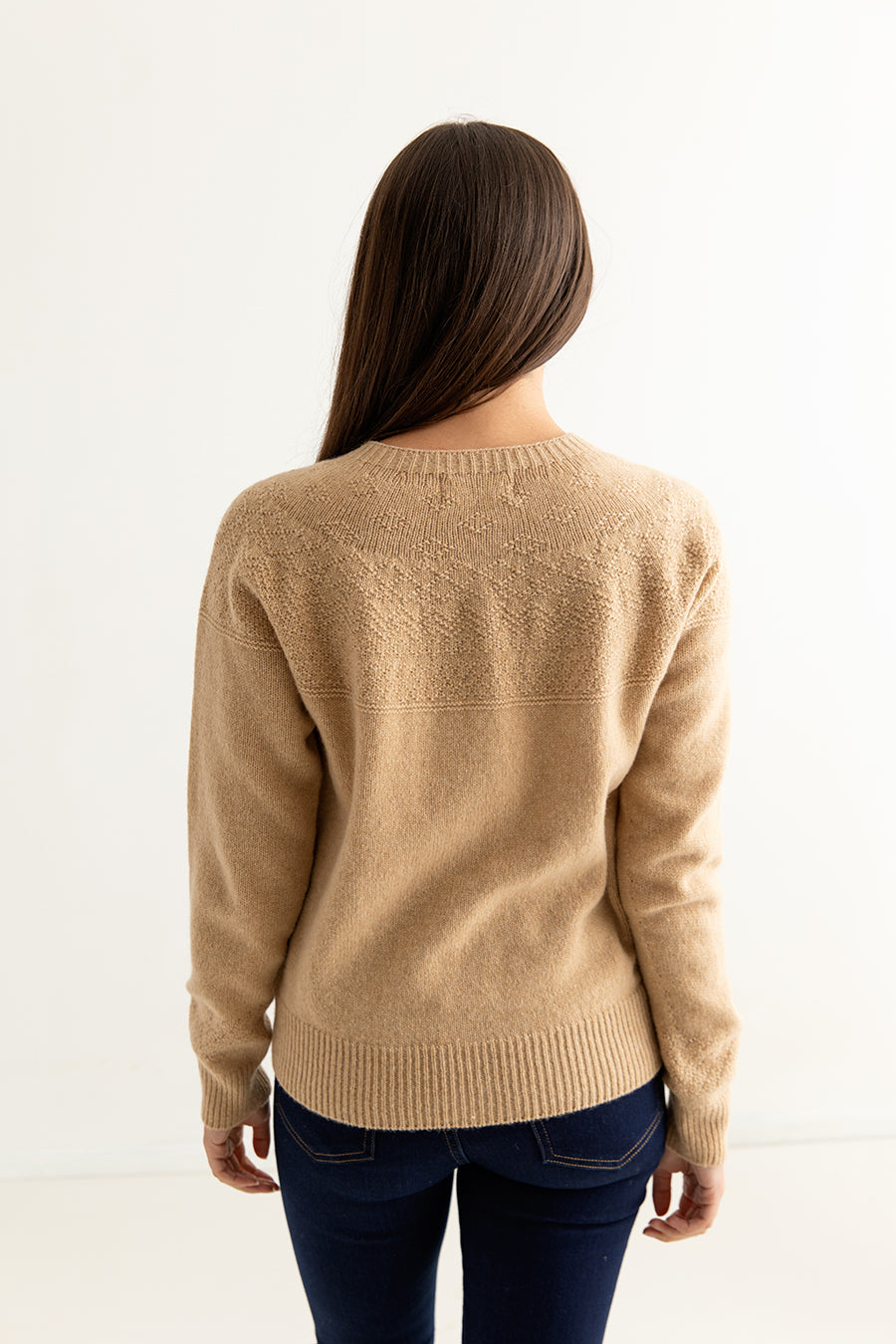 womens camel gansey guernsey cardigan fine geelong lambs wool back