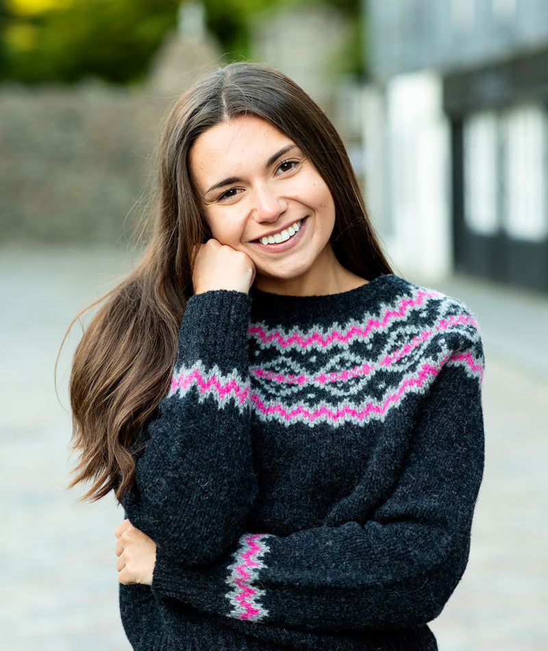 Womens Chunky Finnieston Yoke Fair Isle Jumper Charcoal