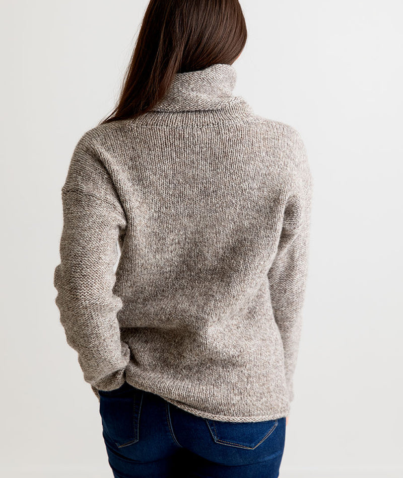 womens chunky cowl neck jumper sweater undyed wool natural pebble