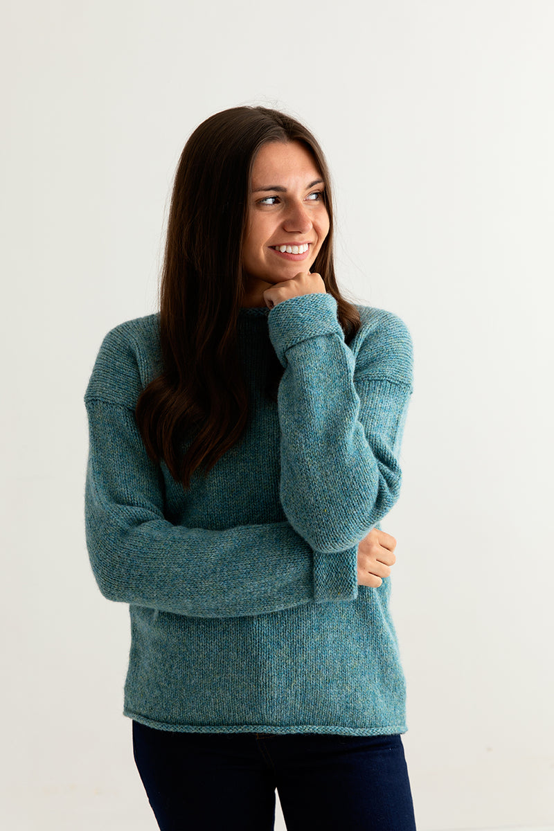 womens teal chunky wool jumper sweater front