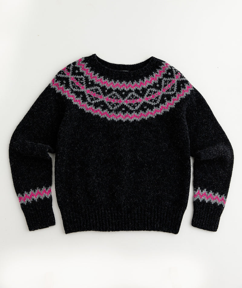 womens chunky fair isle grey jumper sweater charcoal finnieston yoke