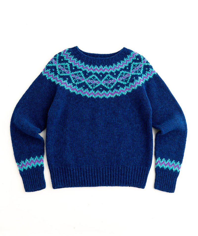 womens chunky fair isle royal blue sweater jumper finnieston yoke