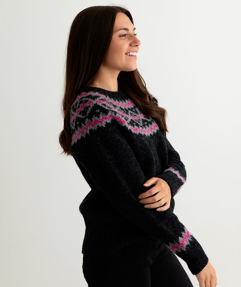womens chunky yoke fairisle jumper sweater ladies grey pink finnieston side