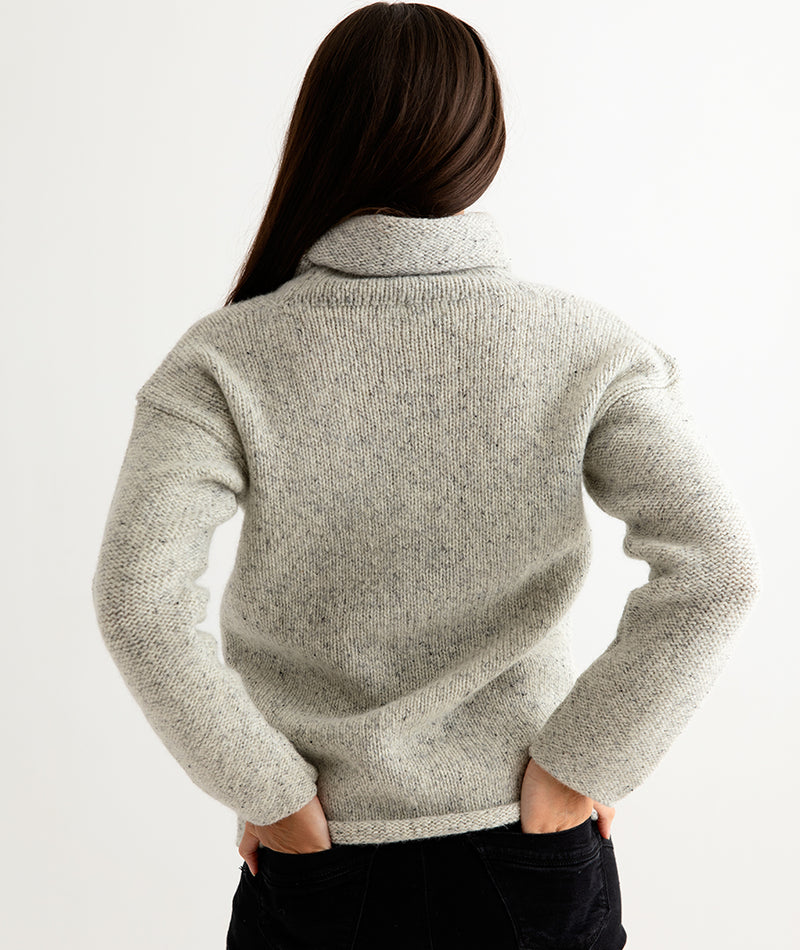 womens chunky wool cowl neck jumper sweater. light grey back