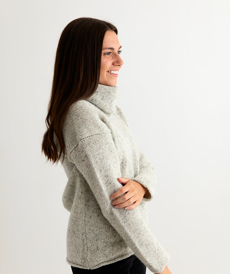womens ladies chunky wool cowl neck sweater jumper. light grey side