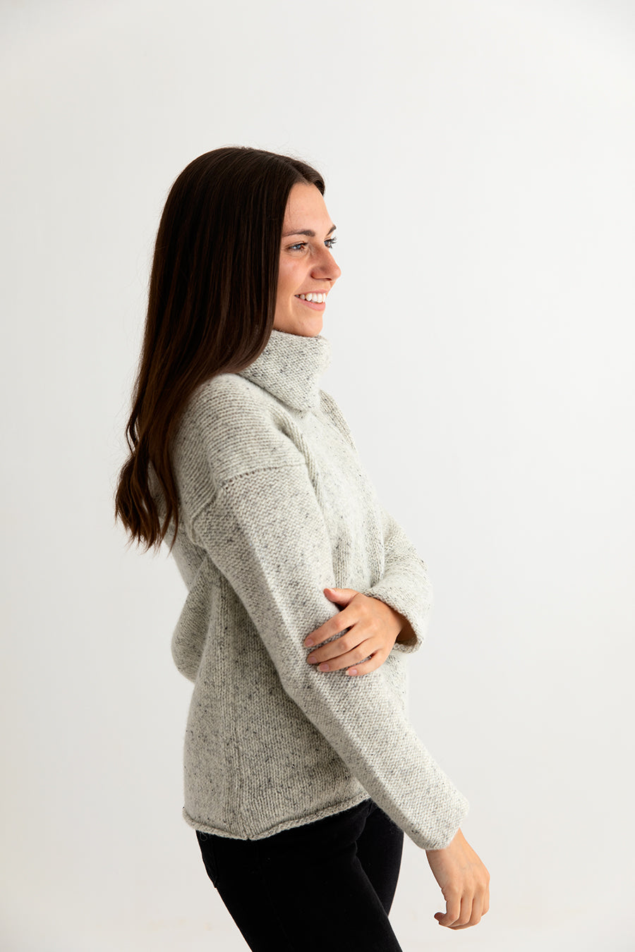 womens ladies chunky wool cowl neck sweater jumper. light grey side
