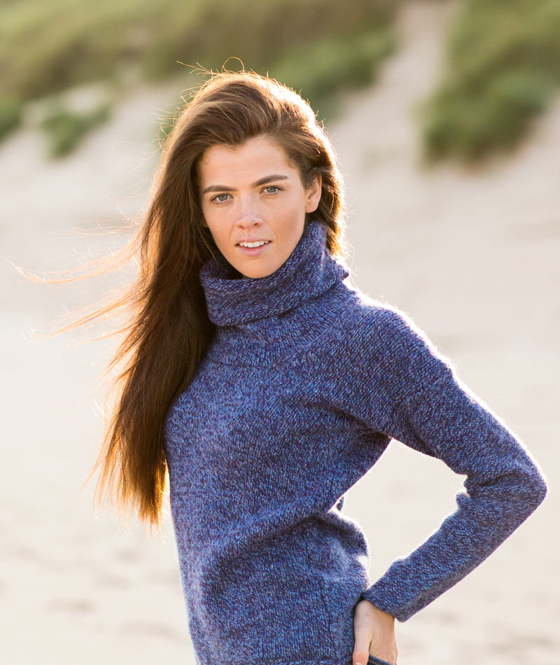 Womens Scottish chunky cowl neck jumper in Puprle marl – The Croft