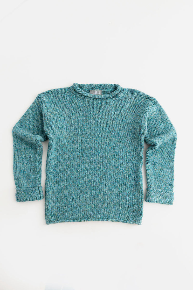 womens chunky wool jumper sweater light teal cuffed