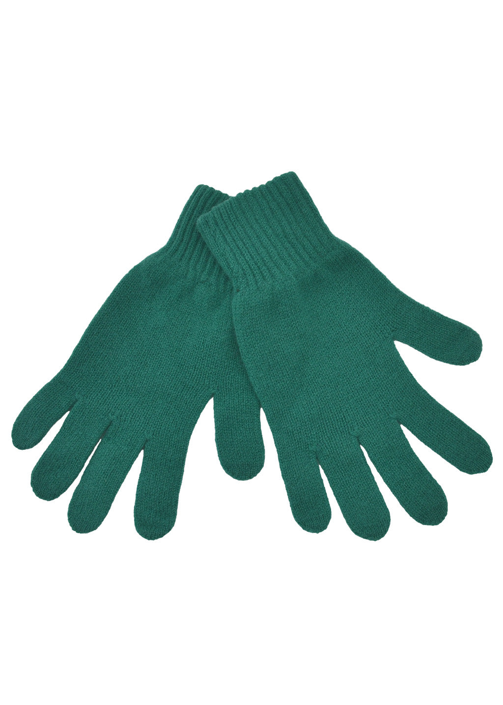A pair of sea green lambswool knitted gloves on a white background