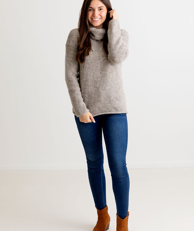 womens cowl neck jumper sweater undyed natural wool pebble
