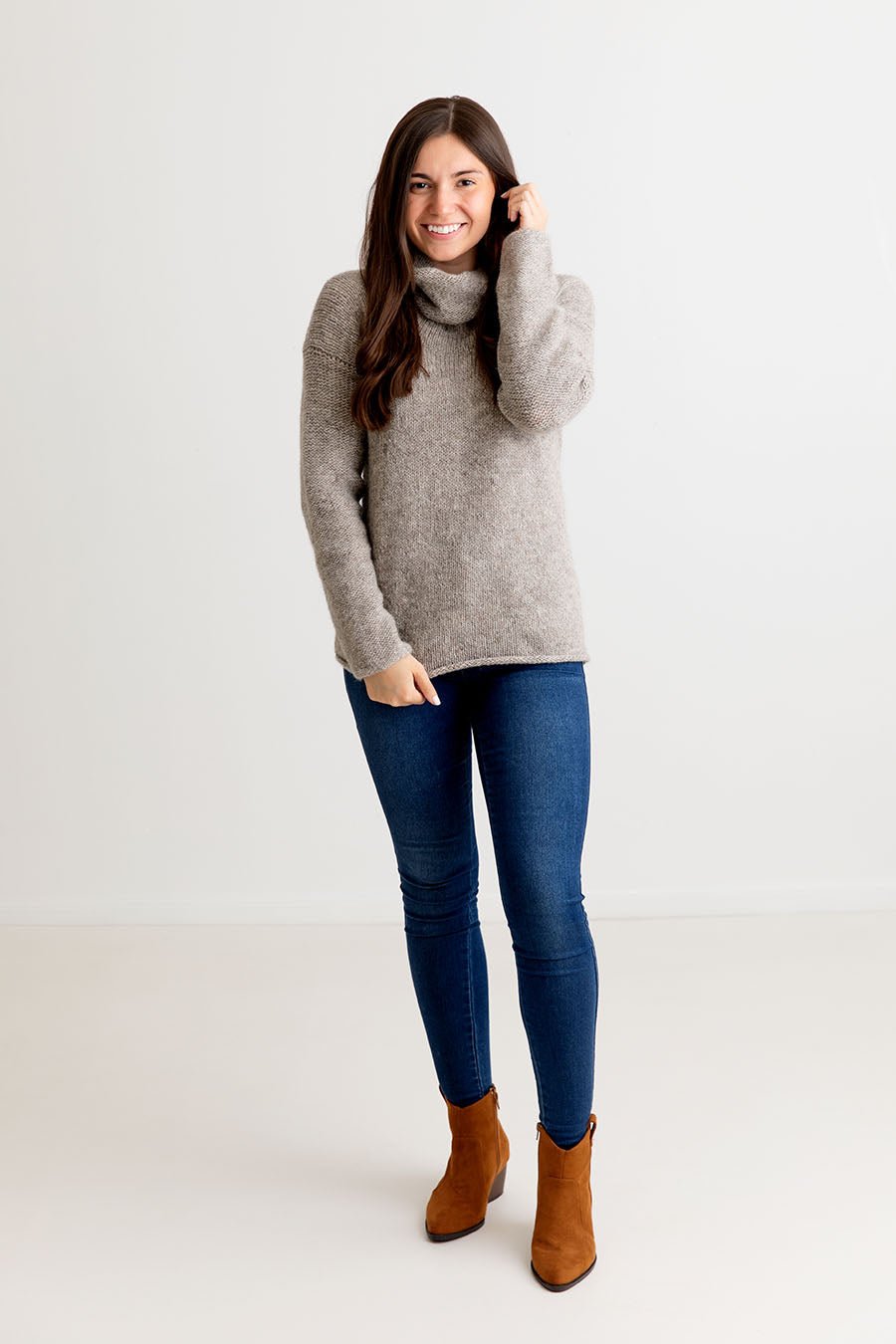 womens cowl neck jumper sweater undyed natural wool pebble