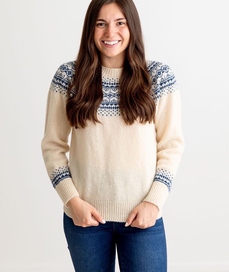womens cream blue wool fair isle jumper sweater aviemore yoke