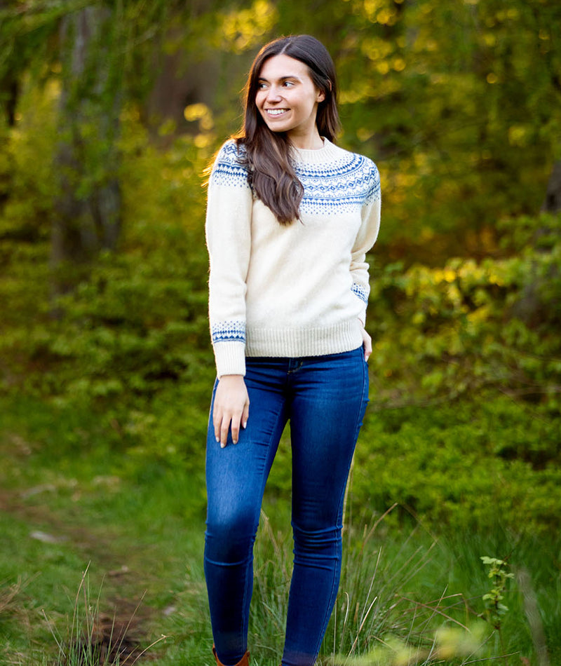 womens cream fair isle jumper sweater aviemore yoke shetland wool
