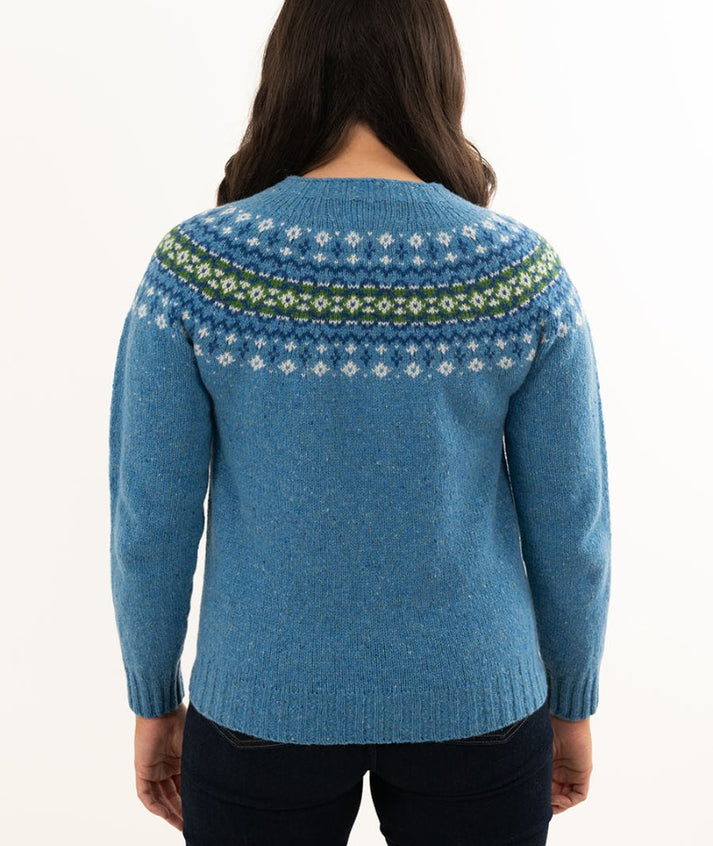 Womens Blue Fair Isle Jumper in Donegal Wool with Croft yoke pattern in ...