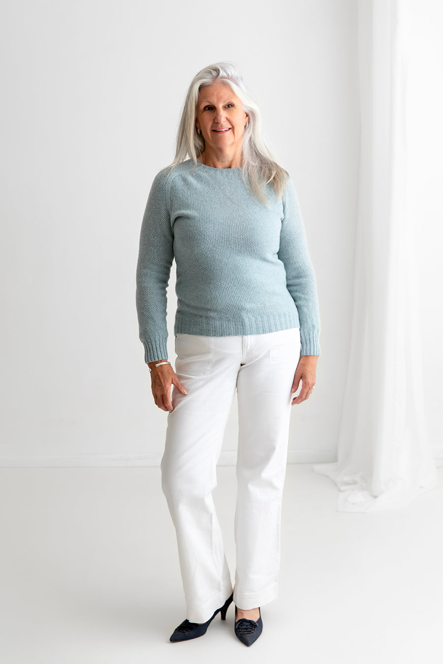 womens duck egg moss stitch jumper jumper fine lambs wool