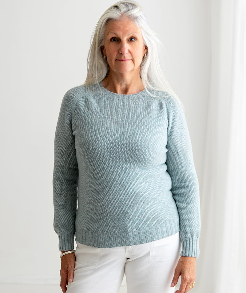 womens duck egg blue moss stitch jumper sweater lambs wool