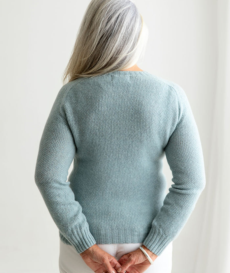 womens duck egg moss stitch jumper sweater back