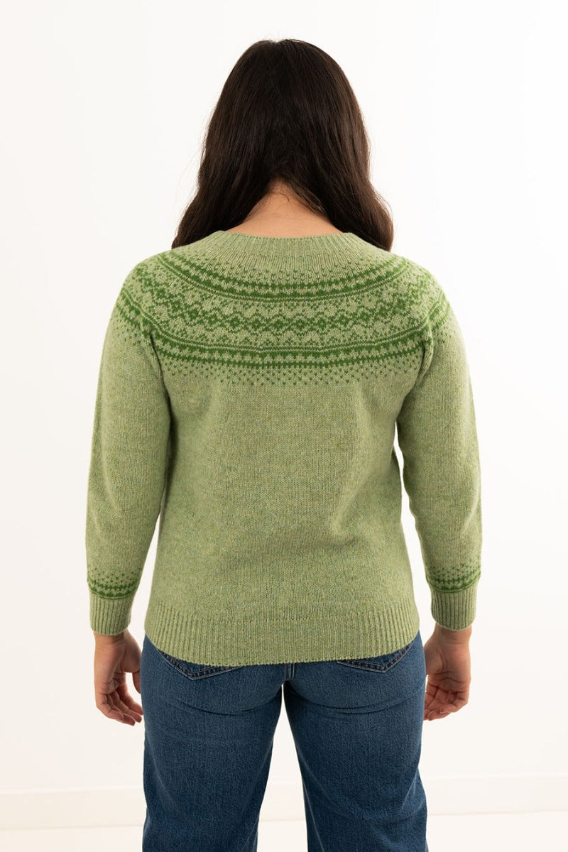 Womens fairisle Aviemore yoke jumper spring meadow green