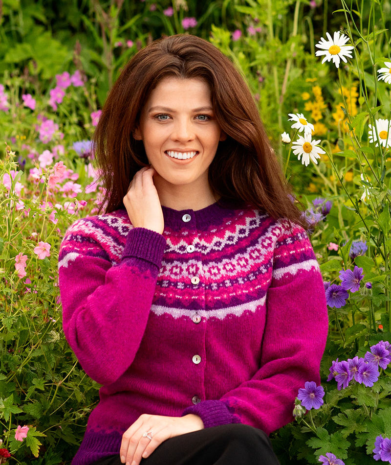 Womens Crathie Fair isle Cardigan Pink