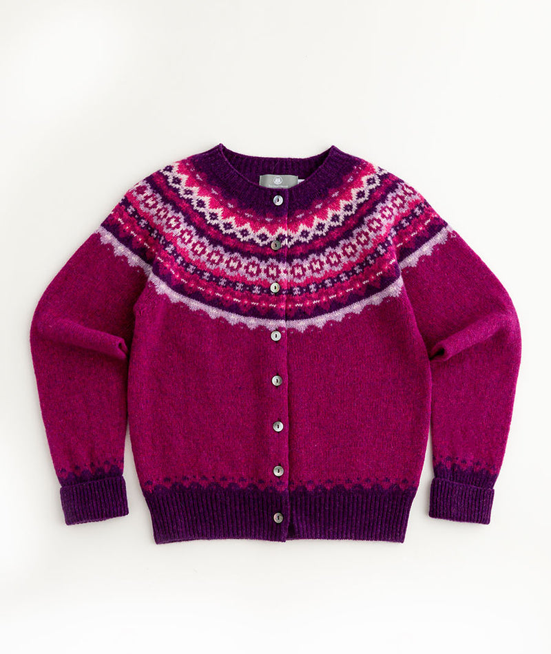 womens fair isle cardigan pink wool crathie