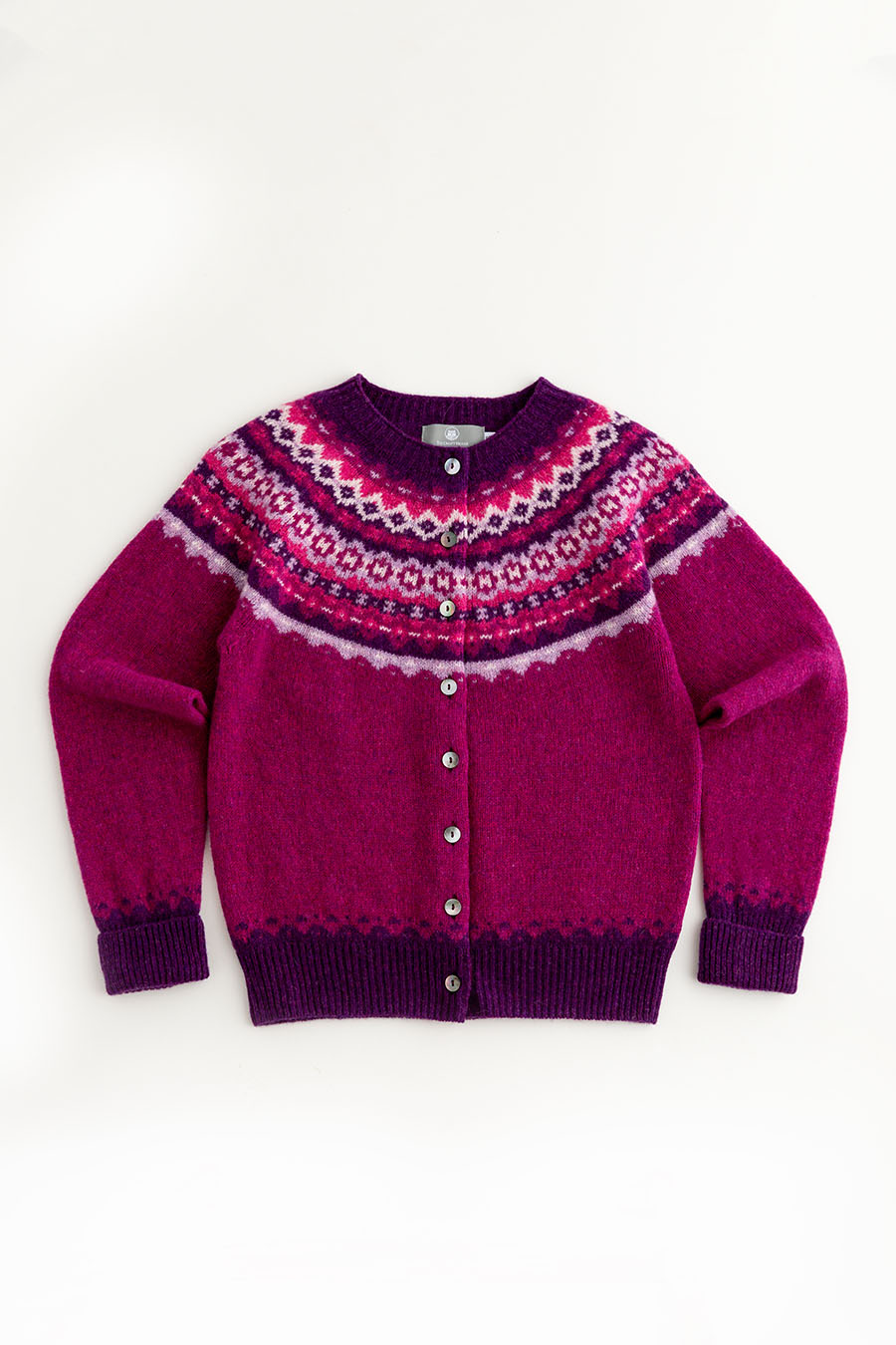 womens fair isle cardigan pink wool crathie