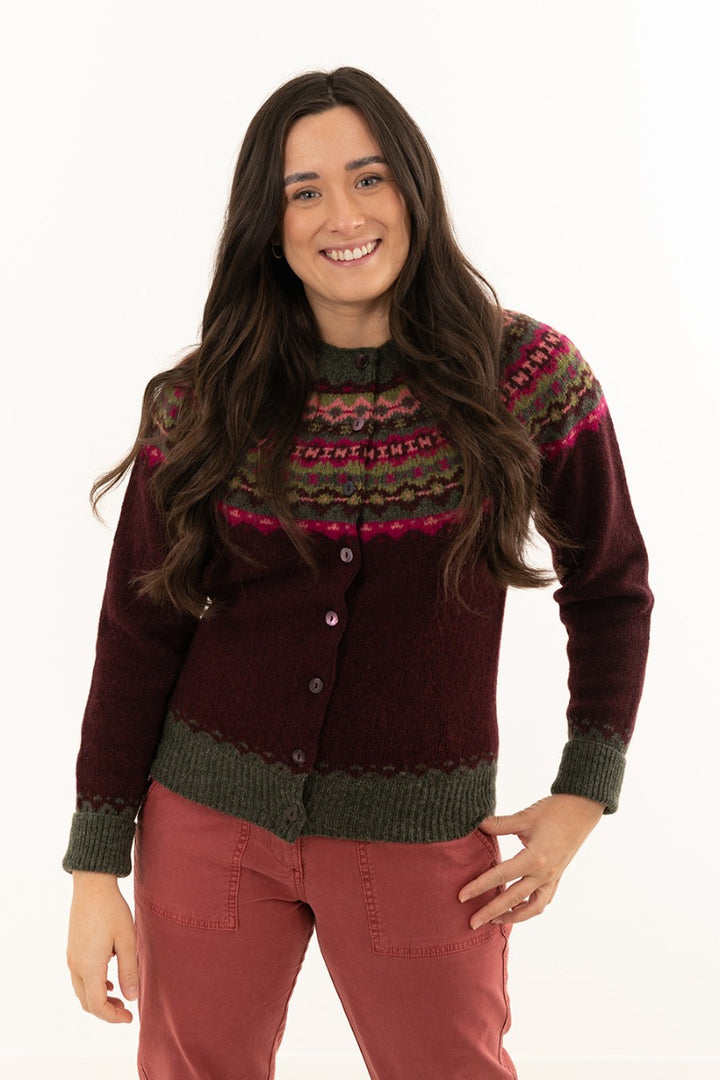 Barrel Sleeve Cardigan | Navy/Burgundy/Ivory Fair Isle